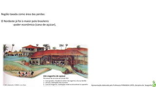 Apresentação elaborada pela Professora FERNANDA LOPES, disciplina de Geografia
Região taxada como área das perdas:
O Nordeste já foi o maior polo brasileiro
-poder econômico (cana-de-açúcar),
 