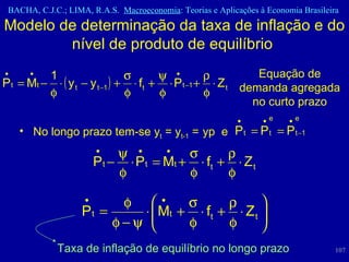Modelo de determinação da taxa de inflação e do nível de produto de equilíbrio  No longo prazo tem-se y t  = y t-1  =   yp  e  Equação de demanda agregada no curto prazo Taxa de inflação de equilíbrio no longo prazo 