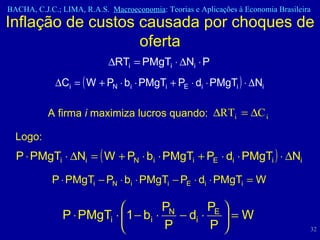 Inflação de custos causada por choques de oferta A firma  i  maximiza lucros quando:   Logo:   