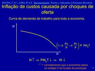 Inflação de custos causada por choques de oferta W N Curva de demanda de trabalho para toda a economia.  consideramos que a economia opera no estágio II da função de produção  