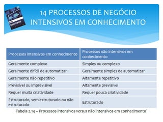 14 PROCESSOS DE NEGÓCIO
INTENSIVOS EM CONHECIMENTO
 