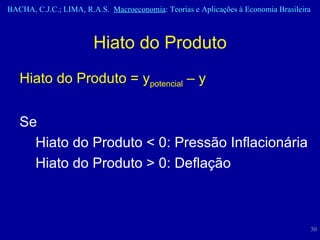 Hiato do Produto Hiato do Produto = y potencial  – y Se Hiato do Produto < 0: Pressão Inflacionária Hiato do Produto > 0: Deflação 