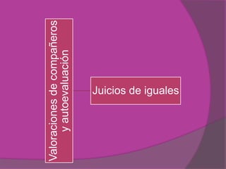Valoraciones de compañeros
      y autoevaluación

           Juicios de iguales
 