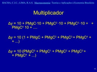 Multiplicador Δ y = 10 + PMgC · 10 + PMgC 2  · 10 + PMgC 3  · 10 +  + PMgC 4  10 + .... Δ y = 10 (1 + PMgC + PMgC 2  + PMgC 3  + PMgC 4  + + ...)  Δ y = 10 · (PMgC 0  + PMgC 1  + PMgC 2  + PMgC 3  +  + PMgC 4  + ...) 