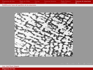 Diagramas de fase         Regla de Gibbs          Curvas   Sistemas binarios   Regla Palanca   Sistemas de aleaciones

Solidiﬁcaci´n fuera del equilibrio de las aleaciones
           o




Juan Jos´ Reyes Salgado
        e
Diagramas de fase.
 