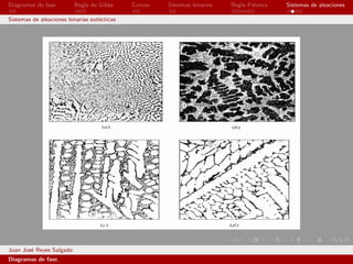 Diagramas de fase         Regla de Gibbs     Curvas   Sistemas binarios   Regla Palanca   Sistemas de aleaciones

Sistemas de aleaciones binarias eut´cticas
                                   e




Juan Jos´ Reyes Salgado
        e
Diagramas de fase.
 