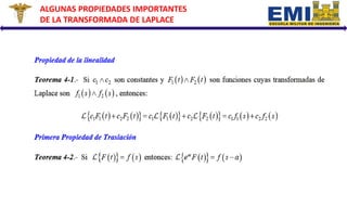 ALGUNAS PROPIEDADES IMPORTANTES
DE LA TRANSFORMADA DE LAPLACE
 