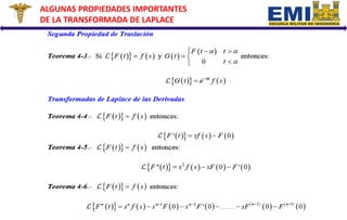 ALGUNAS PROPIEDADES IMPORTANTES
DE LA TRANSFORMADA DE LAPLACE
 
