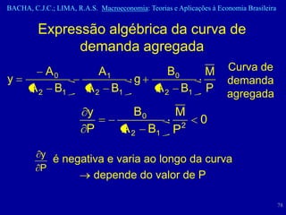 BACHA, C.J.C.; LIMA, R.A.S. Macroeconomia: Teorias e Aplicações à Economia Brasileira


         Expressão algébrica da curva de
               demanda agregada
          A0                 A1                   B0          M      Curva de
y                                       g                            demanda
       A 2 B1            A2       B1           A2      B1     P      agregada
                         y              B0          M
                                                             0
                         P          A2       B1     P2

          y
            é negativa e varia ao longo da curva
          P
                           depende do valor de P

                                                                                        78
 