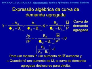BACHA, C.J.C.; LIMA, R.A.S. Macroeconomia: Teorias e Aplicações à Economia Brasileira


         Expressão algébrica da curva de
               demanda agregada
          A0                 A1                   B0          M      Curva de
y                                       g                            demanda
       A 2 B1            A2       B1           A2      B1     P      agregada
                         y              B0            M
                                                             0
                         P          A2       B1       P2
                                       B0
                                                  0
                        A 2 B1
       Para um mesmo P, um aumento de M aumenta y.
       Quando há um aumento de M, a curva de demanda
              agregada desloca-se para direita.                                         80
 
