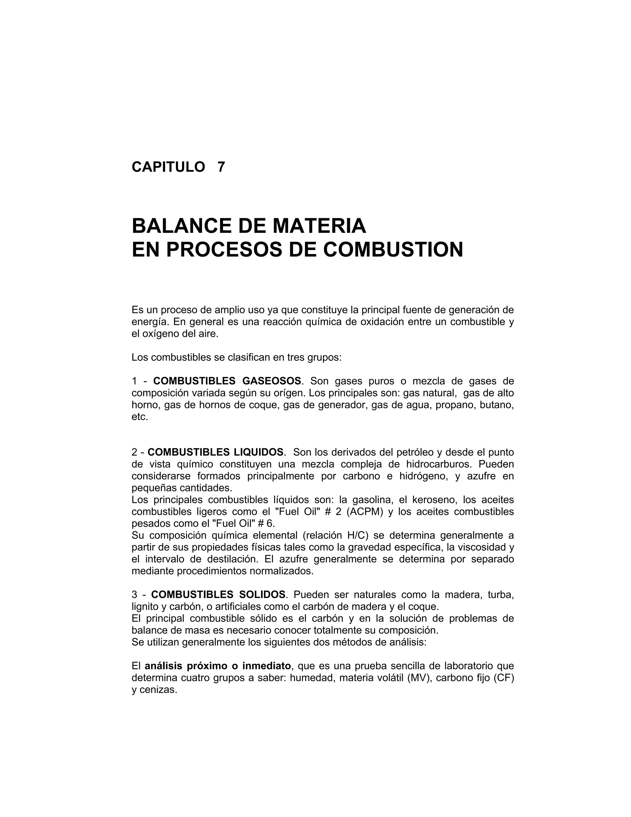 Cap 7 balance de materia en procesos de combustion gooding | PDF