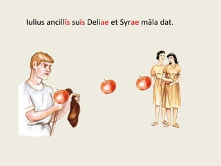 Iulius ancillīs suīs Deliae et Syrae māla dat.
 
