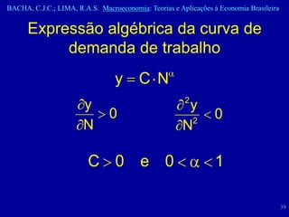 BACHA, C.J.C.; LIMA, R.A.S. Macroeconomia: Teorias e Aplicações à Economia Brasileira


      Expressão algébrica da curva de
           demanda de trabalho
                                 y       C N
                                                       2
                       y                               y
                               0                       2
                                                                0
                       N                              N

                         C 0 e 0                                1

                                                                                        39
 
