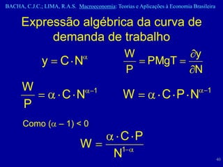 BACHA, C.J.C.; LIMA, R.A.S. Macroeconomia: Teorias e Aplicações à Economia Brasileira


      Expressão algébrica da curva de
           demanda de trabalho
                                                W                           y
              y       C N                                PMgT
                                                P                           N
      W                            1                                             1
                      C N                      W               C P N
      P
       Como ( – 1) < 0
                                            C P
                              W             1
                                           N                                            40
 