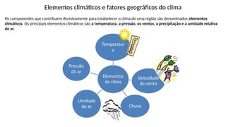 Dinâmica climática - elementos climáticos e fatores geográficos. | PPTX