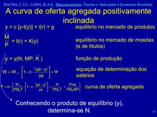 A curva de oferta agregada positivamente inclinada Conhecendo o produto de equilíbrio (y), determina-se N. y = c [y-t(y)] + i(r) + g equilíbrio no mercado de produtos equilíbrio no mercado de moedas (e de títulos) = l(r) + K(y) função de produção y = y(N, MP, K ) equação de determinação dos salários curva de oferta agregada 