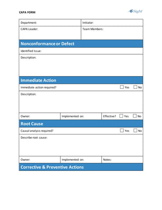 Capa form template DOCX Capa form template DOCX
