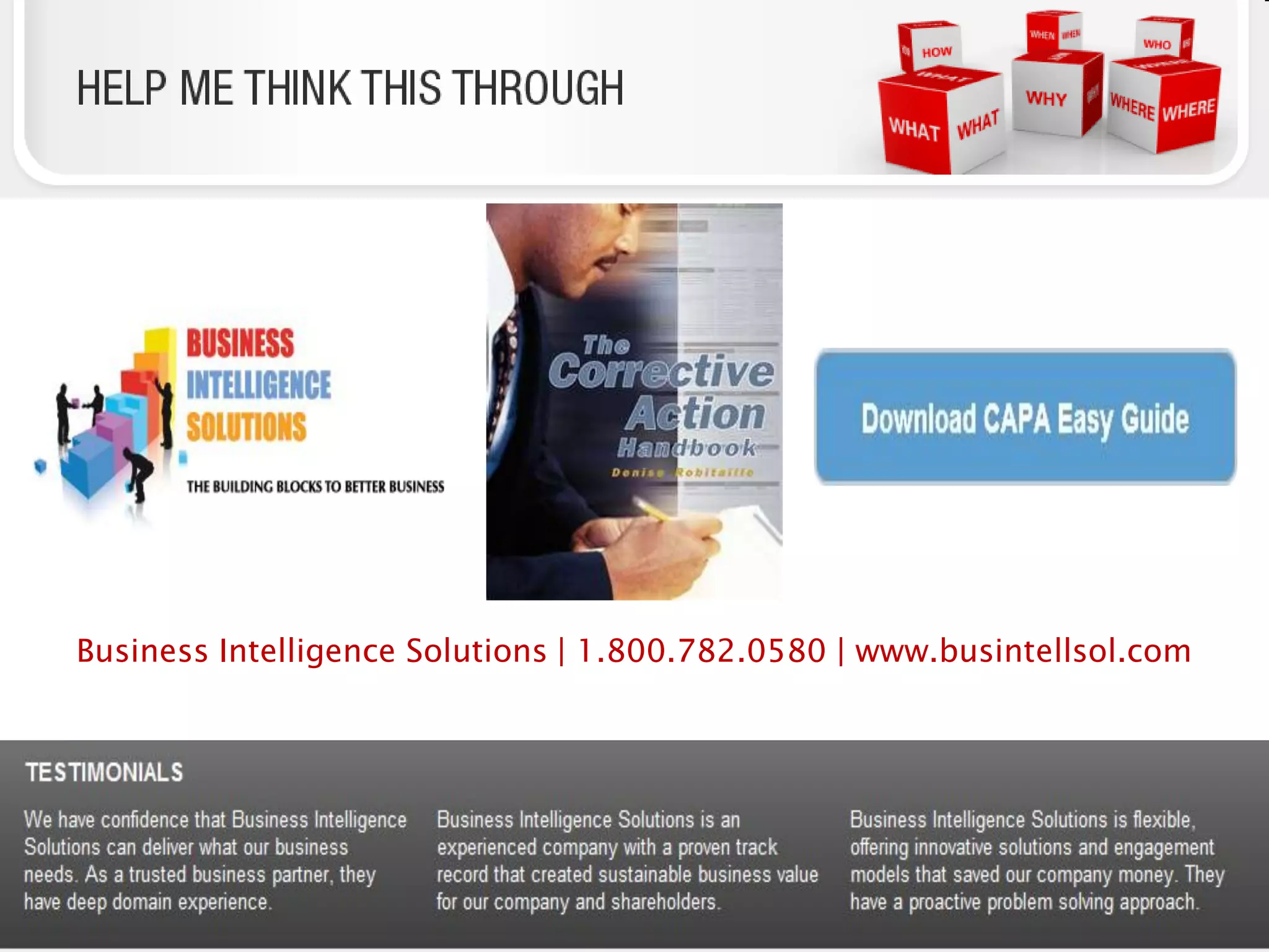 Business Intelligence Solutions | 1.800.782.0580 | www.busintellsol.com




            0                                                    13
 
