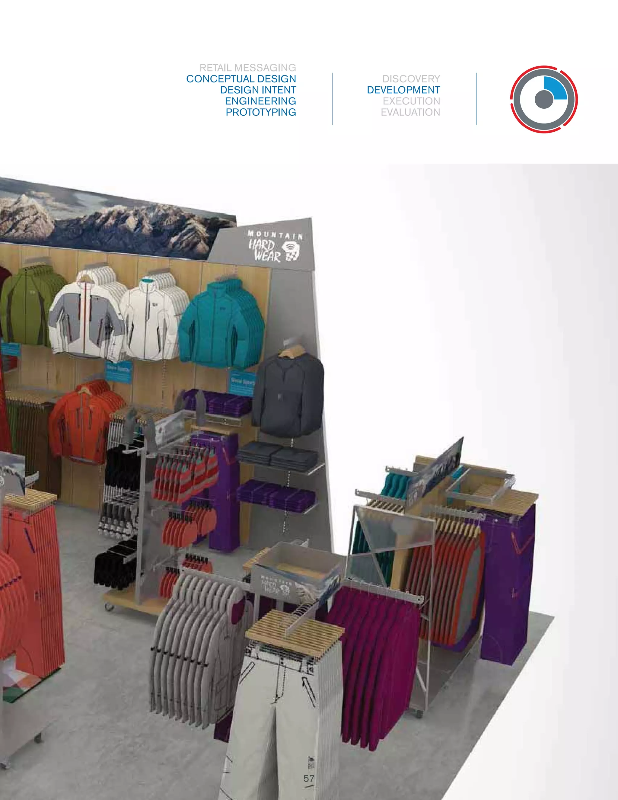 RETAIL MESSAGING
CONCEPTUAL DESIGN
DESIGN INTENT
ENGINEERING
PROTOTYPING

DISCOVERY
DEVELOPMENT
EXECUTION
EVALUATION

57
7

 