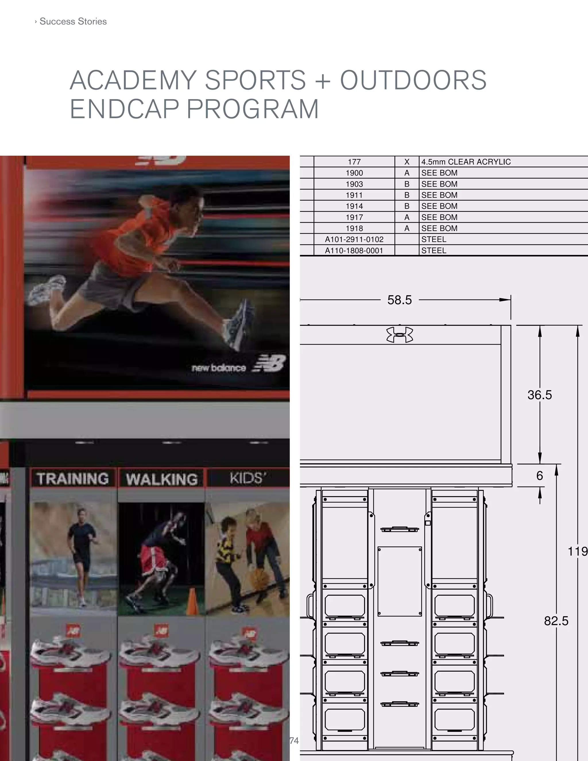 › Success Stories

ACADEMY SPORTS + OUTDOORS
ENDCAP PROGRAM
177
1900
1903
1911
1914
1917
1918
A101-2911-0102
A110-1808-0001

X
A
B
B
B
A
A

4.5mm CLEAR ACRYLIC
SEE BOM
SEE BOM
SEE BOM
SEE BOM
SEE BOM
SEE BOM
STEEL
STEEL

58.5

36.5

6

119

82.5

 