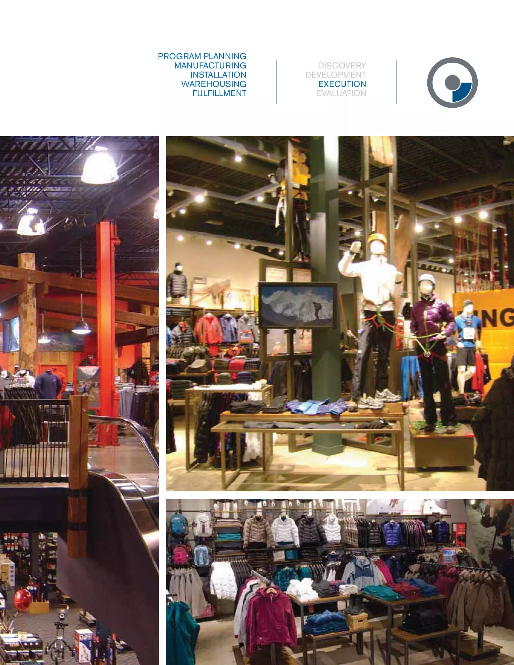 PROGRAM PLANNING
MANUFACTURING
INSTALLATION
WAREHOUSING
FULFILLMENT

DISCOVERY
DEVELOPMENT
EXECUTION
EVALUATION

97
97

 