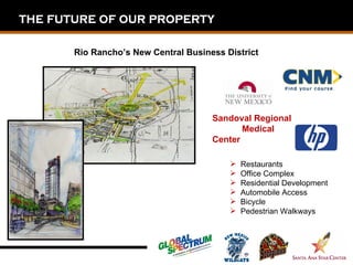 Rio Rancho’s New Central Business District




                               Sandoval Regional
                                      Medical
                               Center

                                      Restaurants
                                      Office Complex
                                      Residential Development
                                      Automobile Access
                                      Bicycle
                                      Pedestrian Walkways
 
