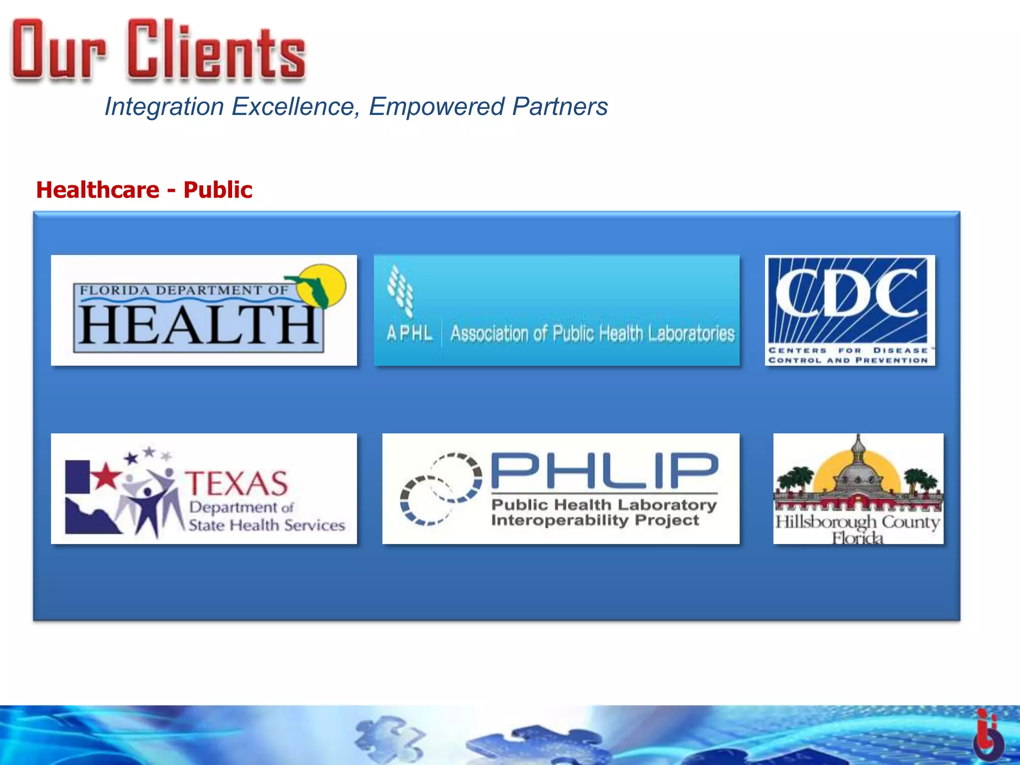 Integration Excellence, Empowered Partners


Healthcare - Public
 