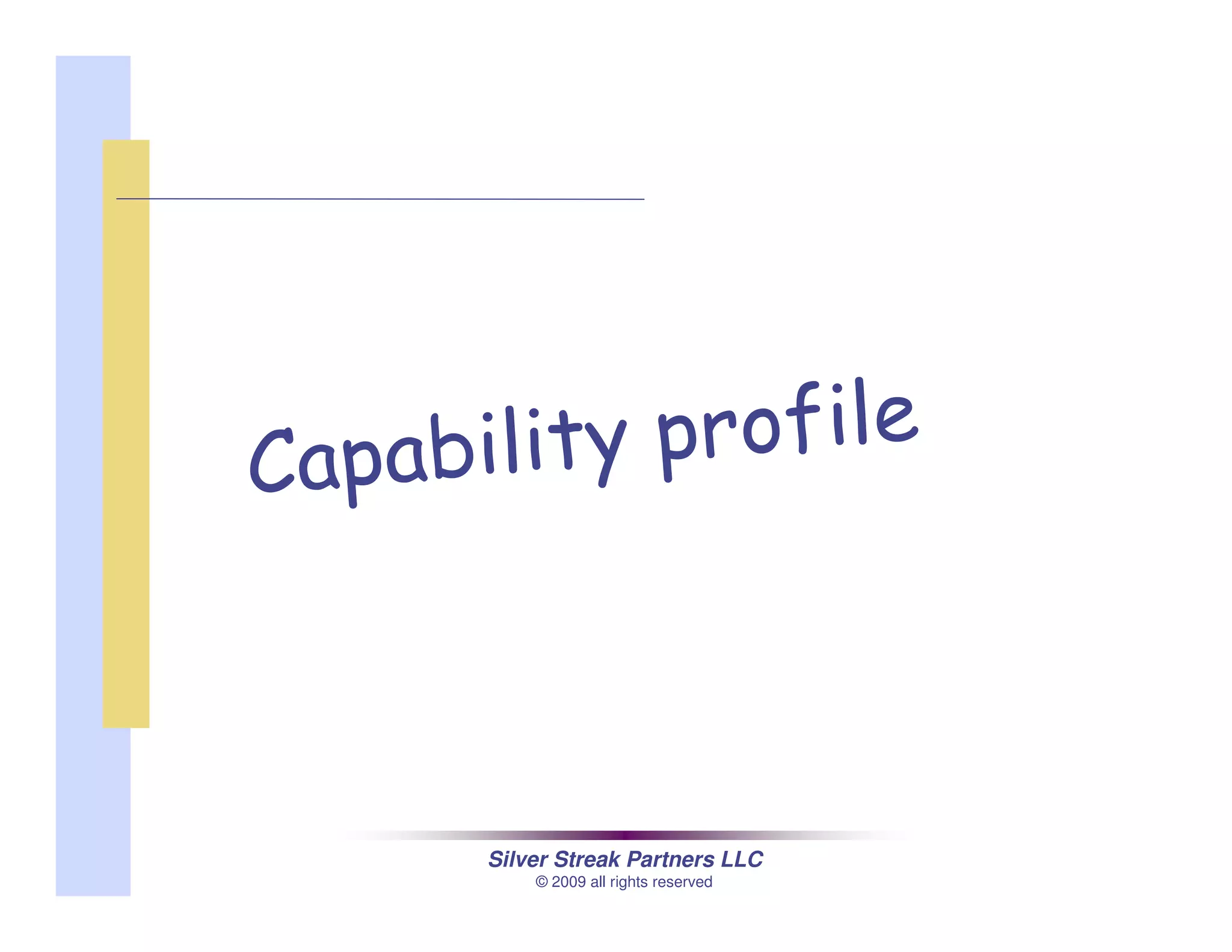 Silver Streak Partners LLC
© 2009 all rights reserved
Capability profile
 