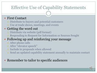 P R E P A R I N G A C A P A B I L I T Y S T A T E M E N T
Capability Statements
 