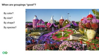 When are groupings “good”?
By color?
By size?
By shape?
By species?
 