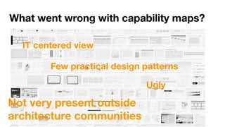 What went wrong with capability maps?
Ugly
Not very present outside
architecture communities
Few practical design patterns
IT centered view
 
