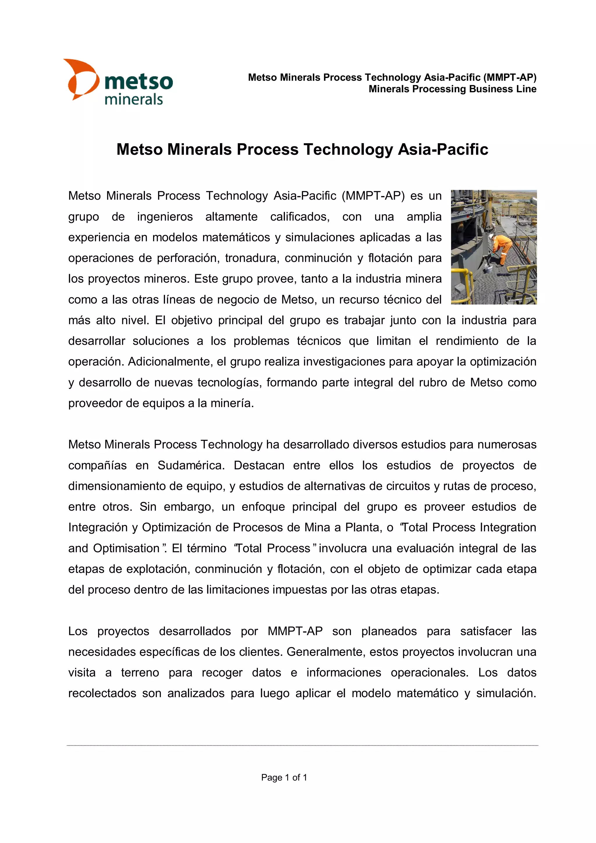 Capacidades servicios y productos de metso process technology | PDF