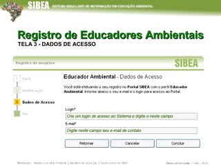 Registro de Educadores Ambientais TELA 3 - DADOS DE ACESSO   