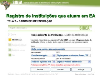 Registro de instituições que atuam em EA   TELA 2 – DADOS DE IDENTIFICAÇÃO 
