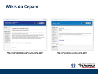 Wikis do Cepam




http://parecerescepam.wiki.zoho.com   http://municipios.wiki.zoho.com
 