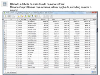Olhando a tabela de atributos da camada vetorial.
Caso tenha problemas com acentos, alterar opção de encoding ao abrir o
arquivo
 