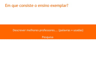 Descrever melhores professores.... (palavras + usadas) Pesquisa  Em que consiste o ensino exemplar? 