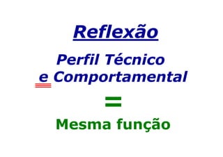 Reflexão
  Perfil Técnico
e Comportamental
      =
 Mesma função
 