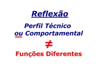 Reflexão
   Perfil Técnico
ou Comportamental
       ≠
Funções Diferentes
 