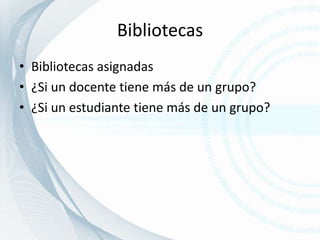  Apoyo a docentes: carga de materiales, traza básica de alumnos, personalización de interfaz, generación de exámenes de calificación automáticaLMS – Sistema de Gestión de AprendizajeSistema que se emplea para administrar, distribuir y controlar las actividades de formación no presencial.cursos en línea (Diplomado)