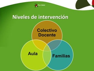 Niveles de intervención
Colectivo
Docente
Familias
Aula
 
