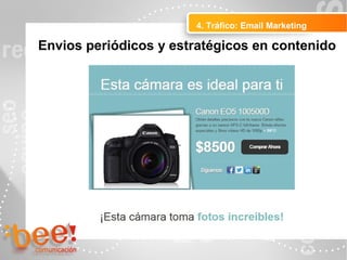 4. Tráfico: Email Marketing
Peluquerías Ropa
Envios periódicos y estratégicos en contenido
 