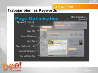 4. Tráfico: SEO
Peluquerías Ropa
Trabajar bien las Keywords
 