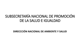 SUBSECRETARÍA NACIONAL DE PROMOCIÓN
DE LA SALUD E IGUALDAD
DIRECCCIÓN NACIONAL DE AMBIENTE Y SALUD
 