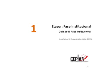 Julio 2016
22
Centro Nacional de Planeamiento Estratégico - CEPLAN
Etapa : Fase Institucional
Guía de la Fase Institucional1
 