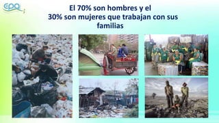 El 70% son hombres y el
30% son mujeres que trabajan con sus
familias
 