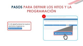 2
2. Al aperturarse la nueva
ventana ingresar a
…………………..
PASOS PARA DEFINIR LOS HITOS Y LA
PROGRAMACIÓN
 