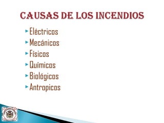 Eléctricos
Mecánicos
Físicos
Químicos
Biológicos
Antropicos
 