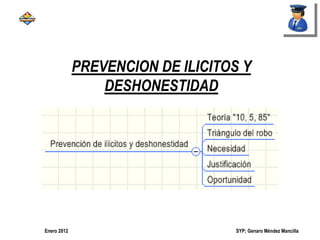 SYP; Genaro Méndez MancillaEnero 2012
PREVENCION DE ILICITOS Y
DESHONESTIDAD
 