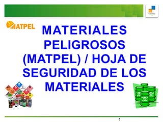1
MATERIALES
PELIGROSOS
(MATPEL) / HOJA DE
SEGURIDAD DE LOS
MATERIALES
 